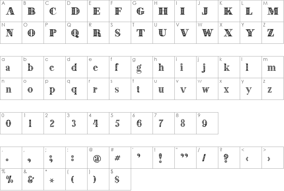 Decorative font character map preview