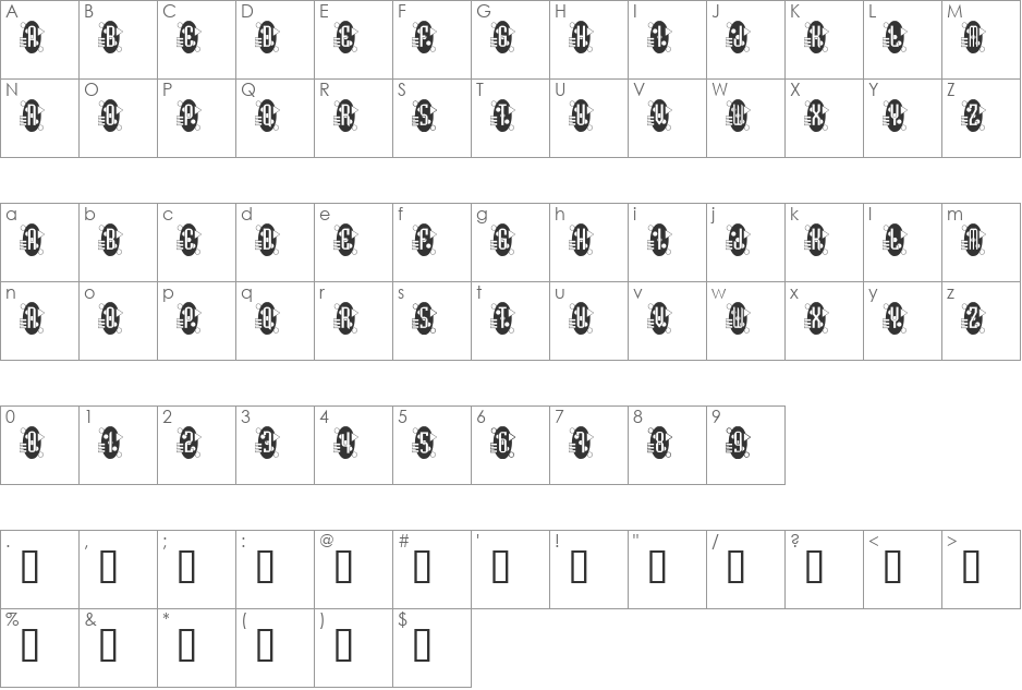 Decorette font character map preview