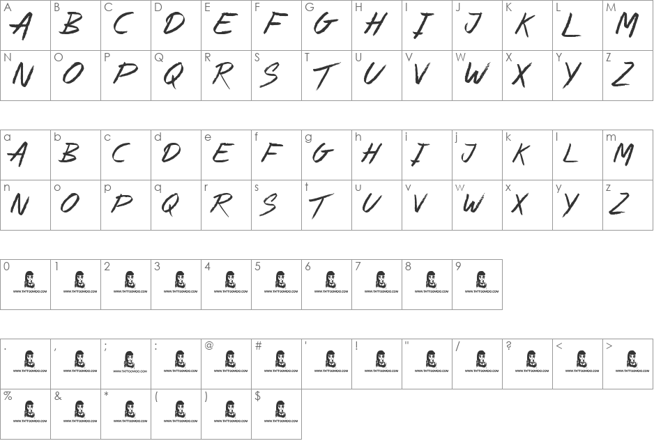 Alley Cat font character map preview