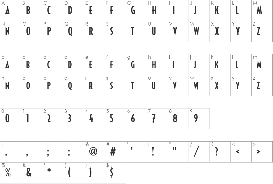 Decotura ICG font character map preview