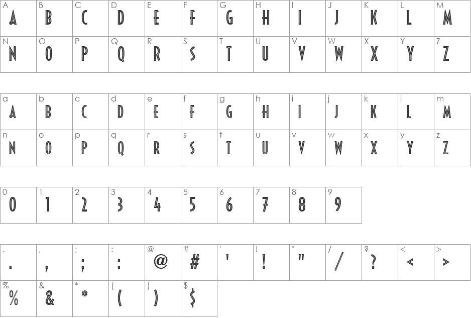 Decotura ICG Inline font character map preview