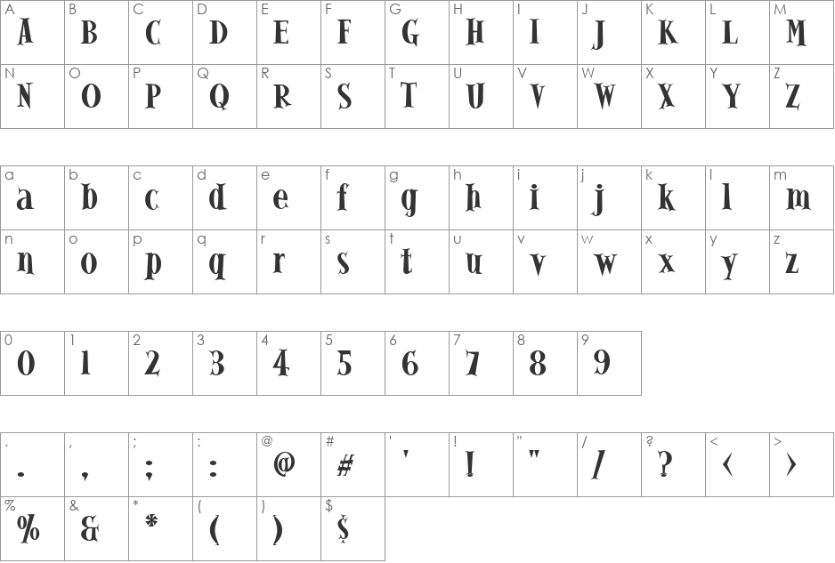 Alleycat ICG font character map preview