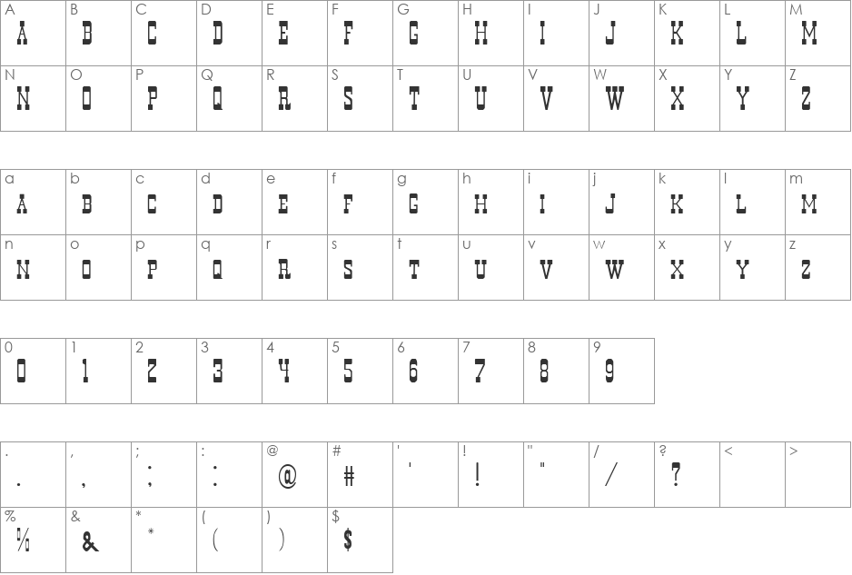 Decree Thin font character map preview