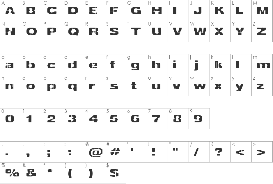 Decrepit BRK font character map preview