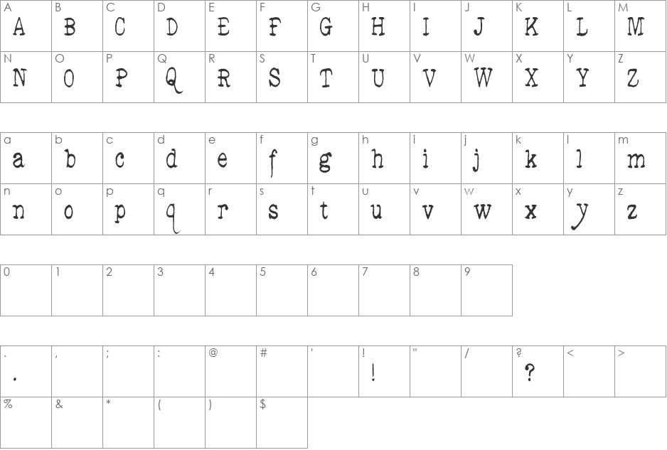 Ded End font character map preview