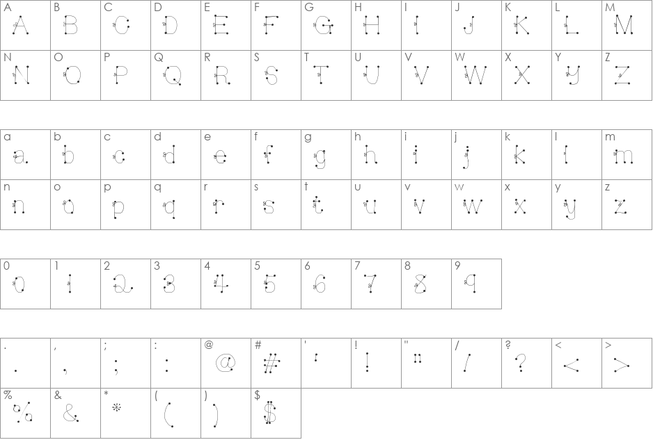 DeeDeeSquigglesAndTies font character map preview