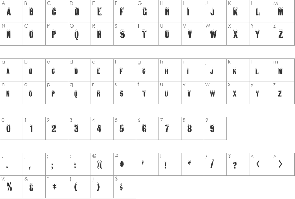 DeepFreezeCondensed font character map preview