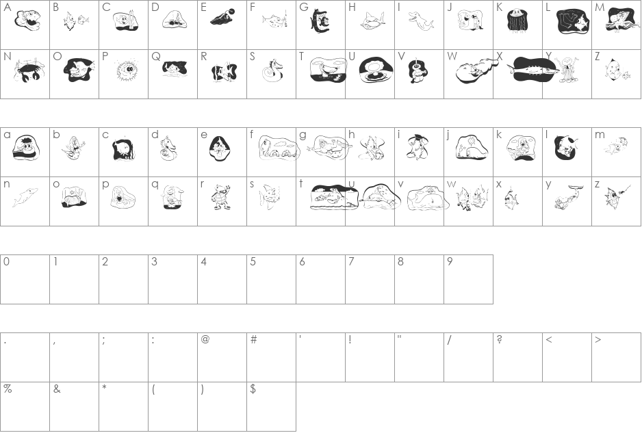 DeepSwimmers font character map preview