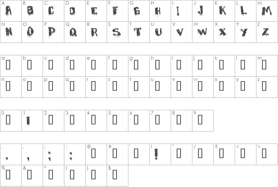 deFaced font character map preview