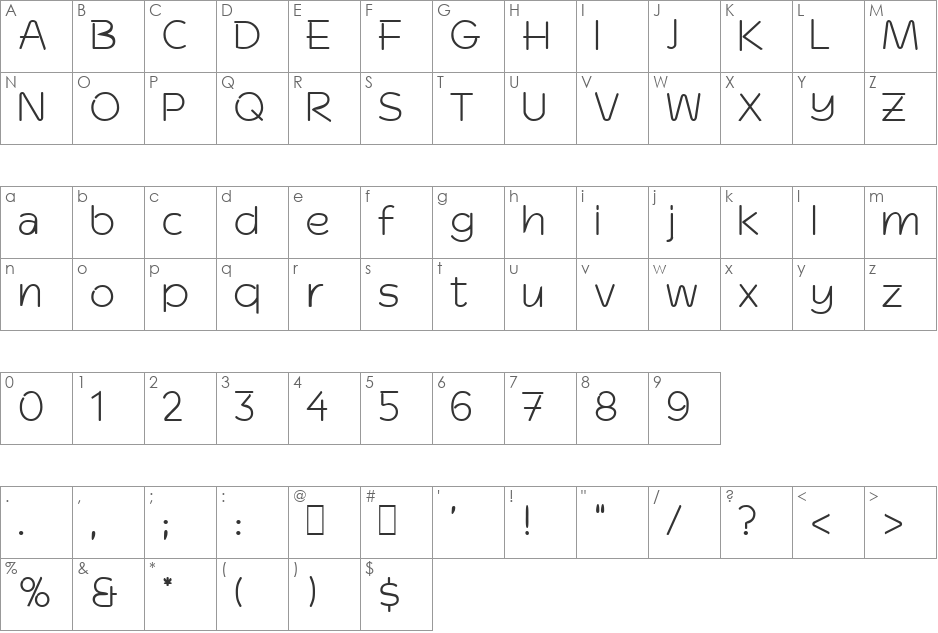 Defney font character map preview