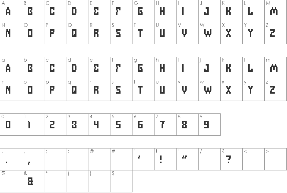 DEFRAGMENTED font character map preview