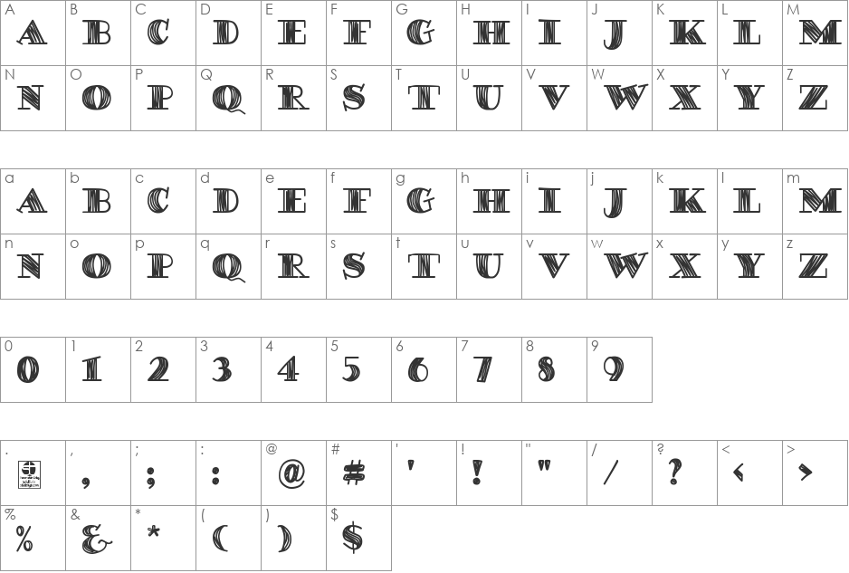 DEGAWS Demo font character map preview