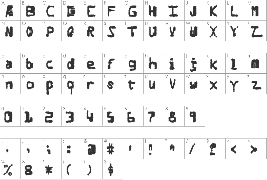 Degraded Chip Creep font character map preview