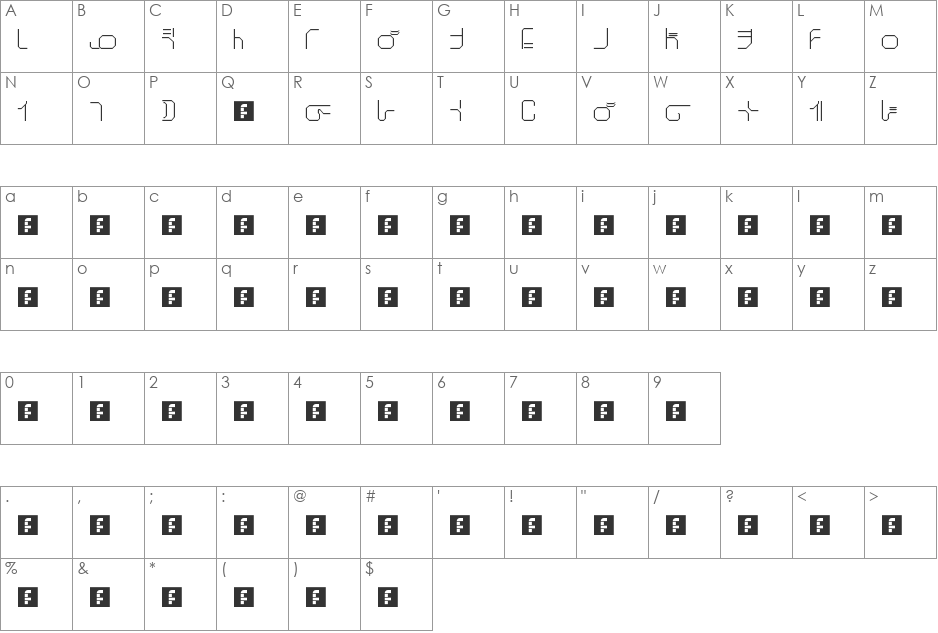 Deimosian Alphabet font character map preview