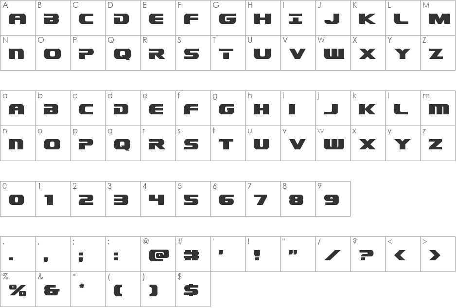 Dekaranger Platinum Italic font character map preview