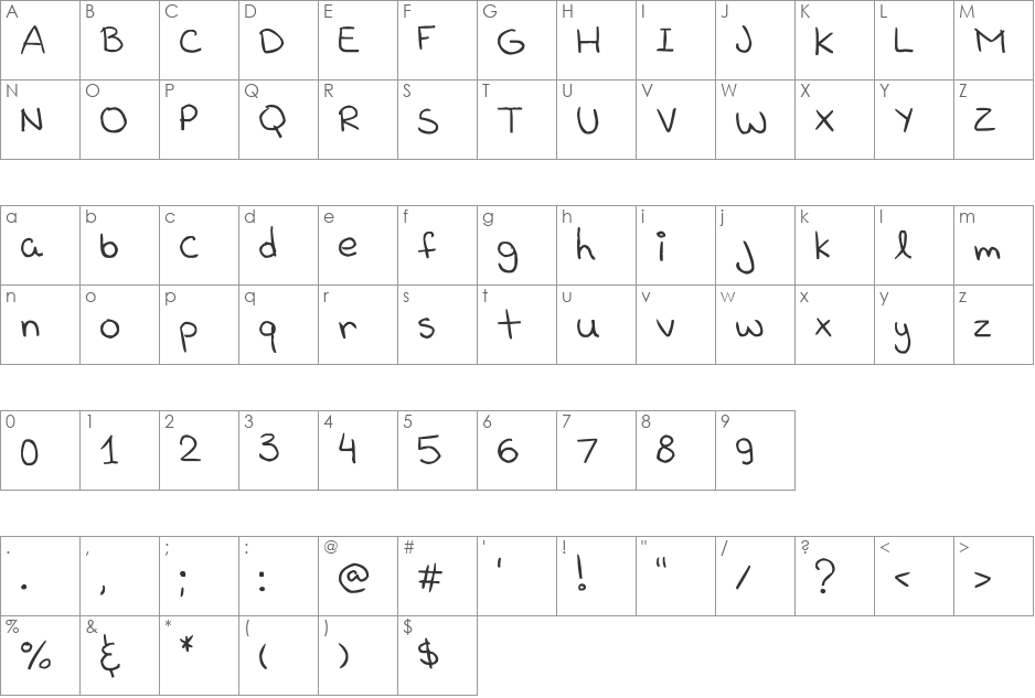 alliewriting! font character map preview