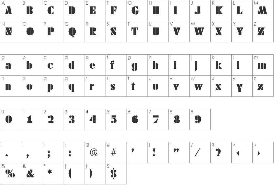 Dekoblack font character map preview