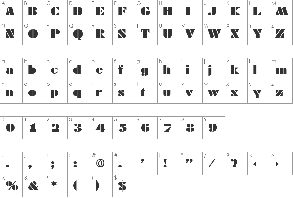 Dekoblack-Expanded font character map preview