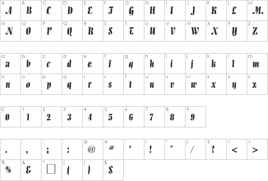 Alligator DB font character map preview