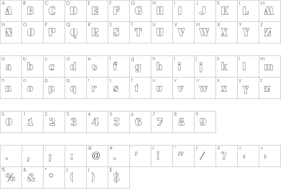 DekoBlackOpen-Serial font character map preview