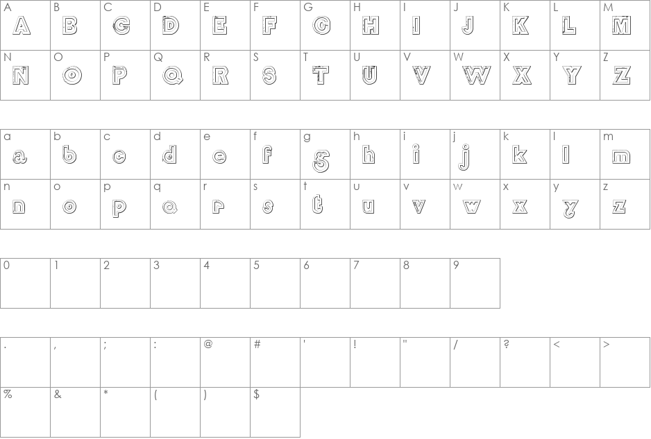 DelamotteLargeRelief Beveled font character map preview