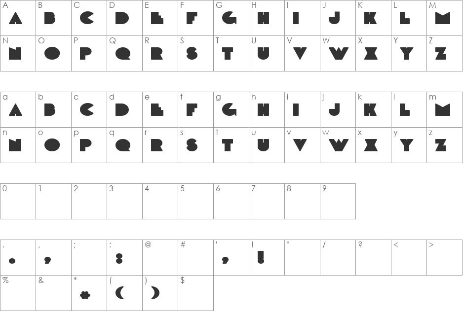 DeLarge font character map preview