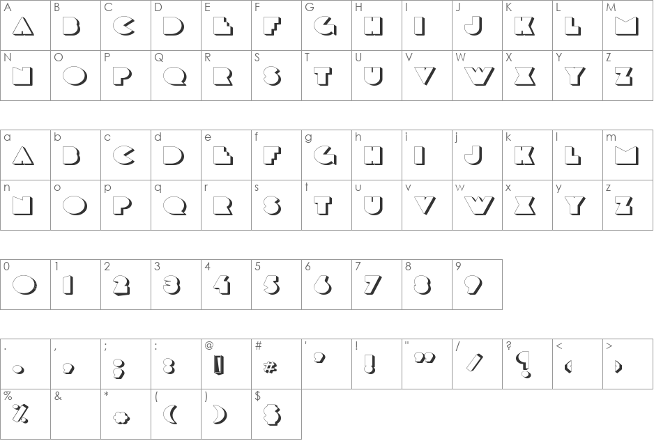 DeLargeShadow font character map preview