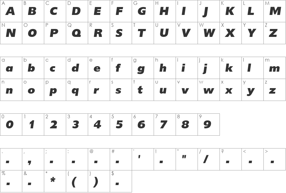 DelargoDT font character map preview