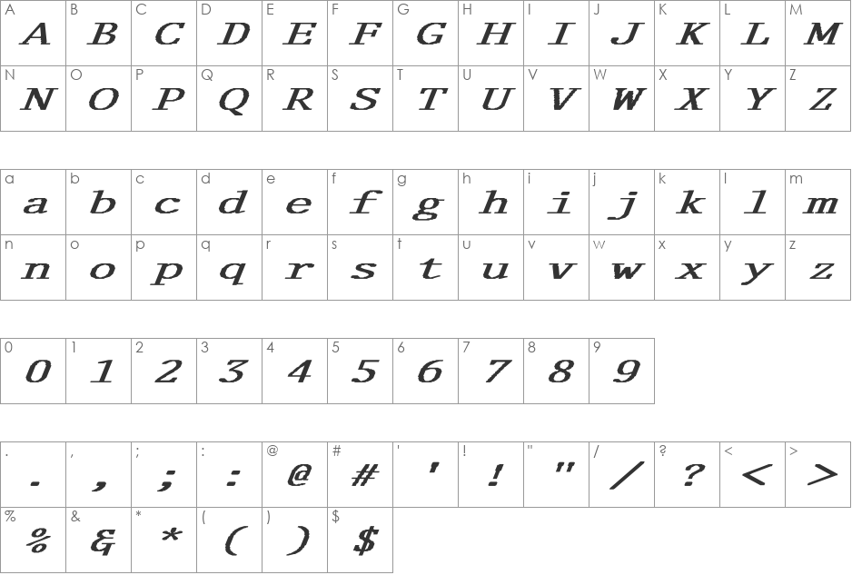 Delegate-Normal Ex BI font character map preview