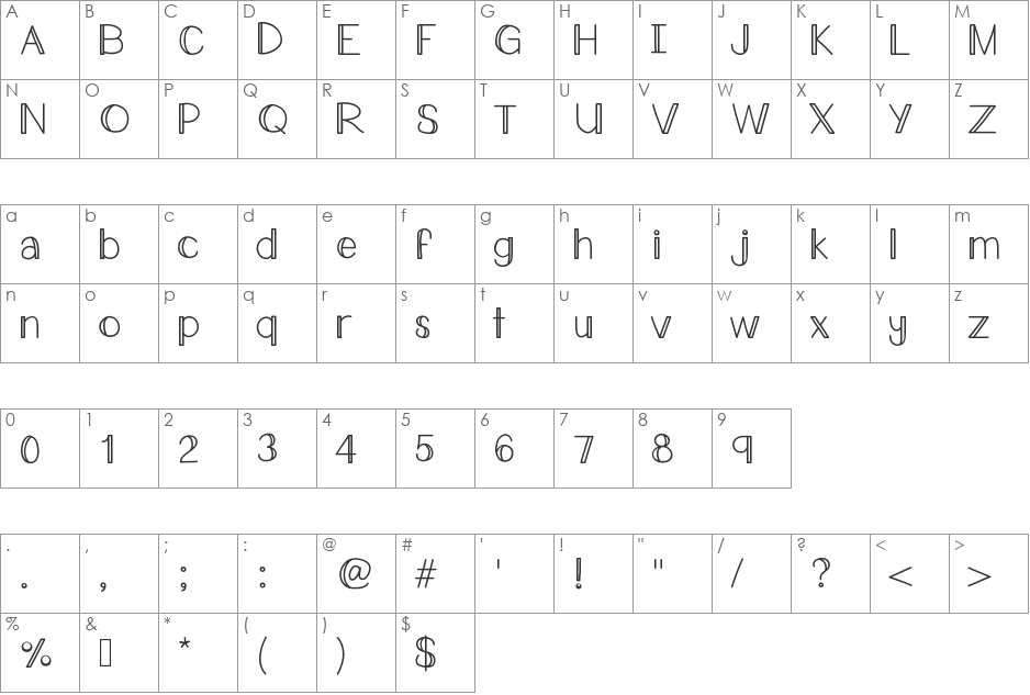 ALLinedAndDotted font character map preview