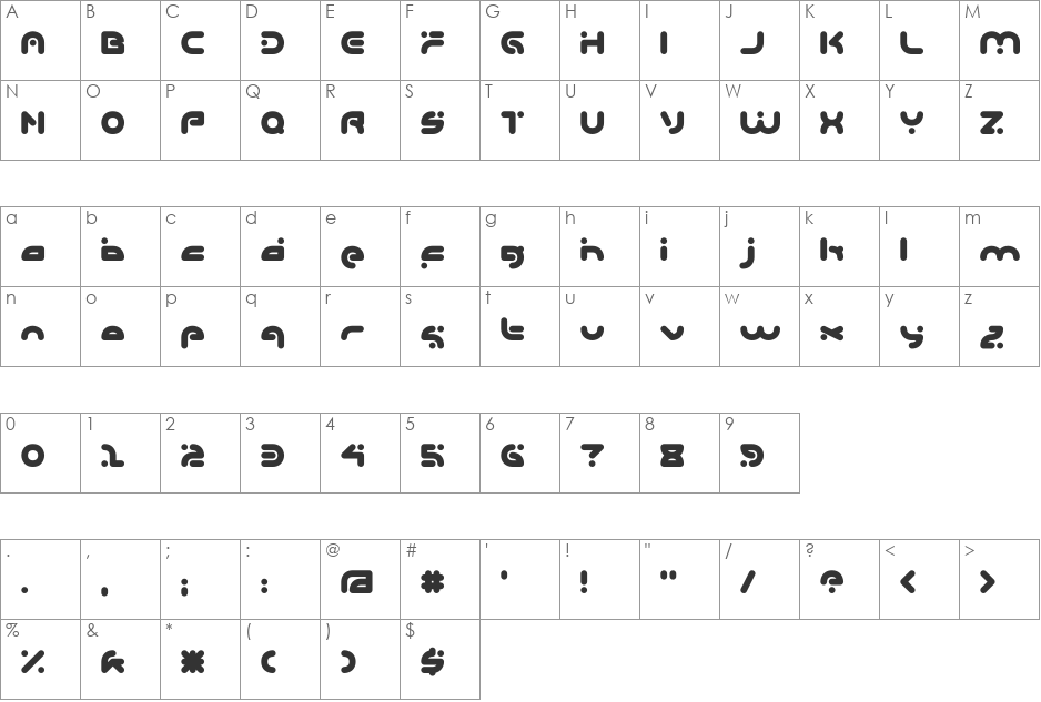 DeliciousRegular font character map preview
