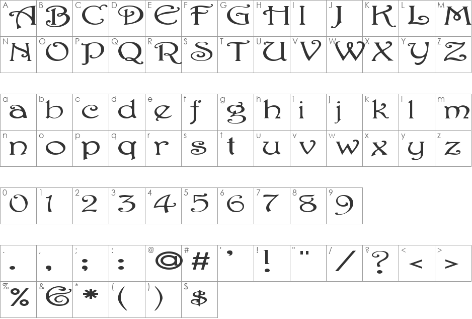 Delight Ext font character map preview