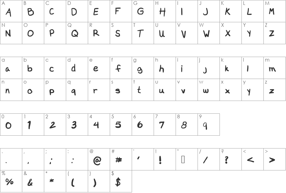 Delilah font character map preview