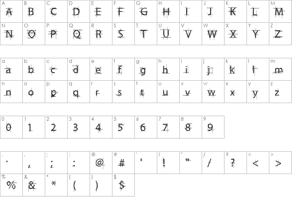 Delineator font character map preview