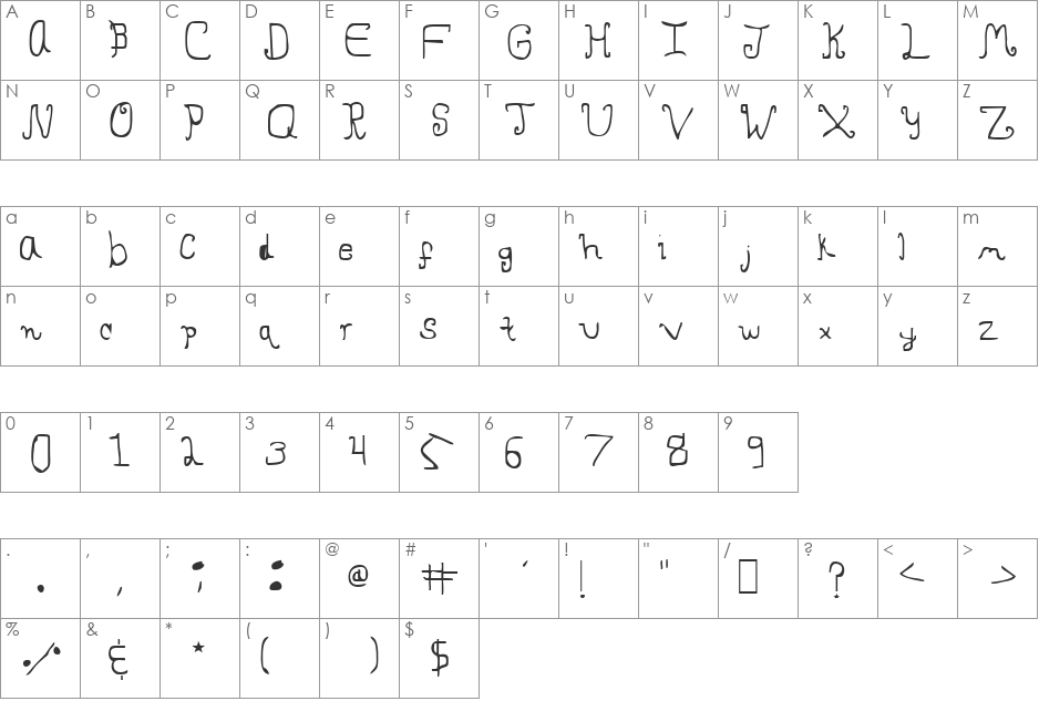 Delirium font character map preview