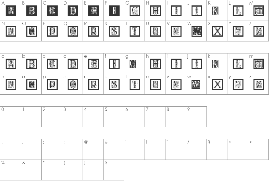 DelitzschCaps font character map preview