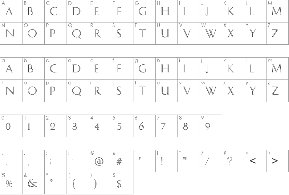 DelphianC font character map preview
