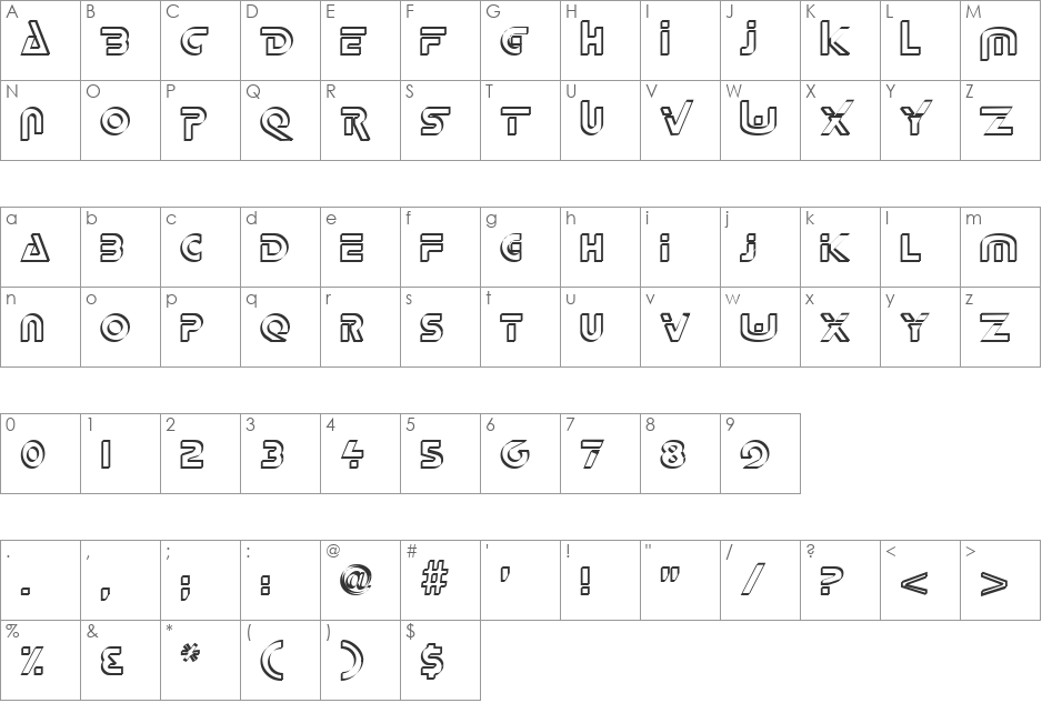 Delta Overlap font character map preview