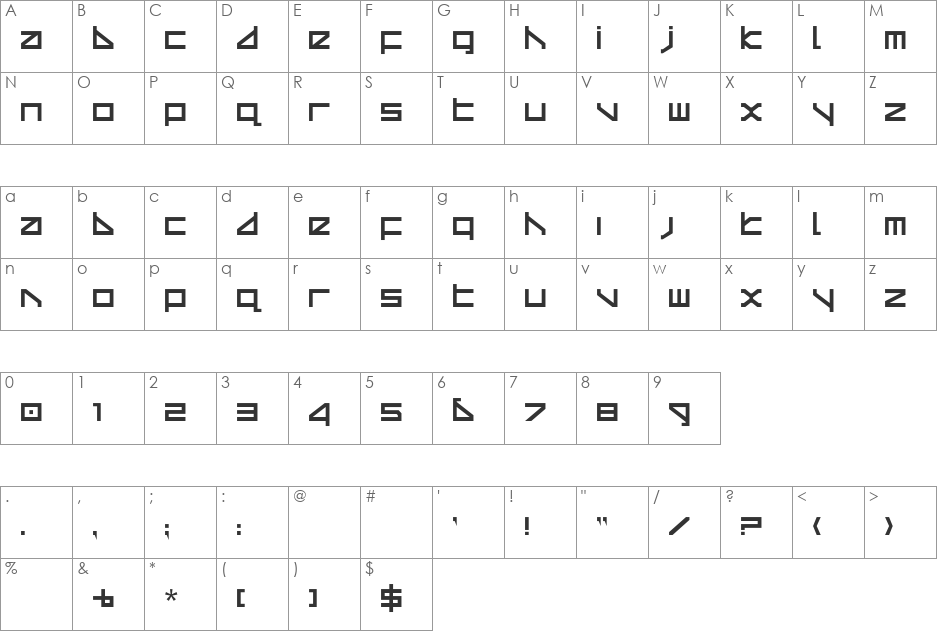 Delta Ray font character map preview