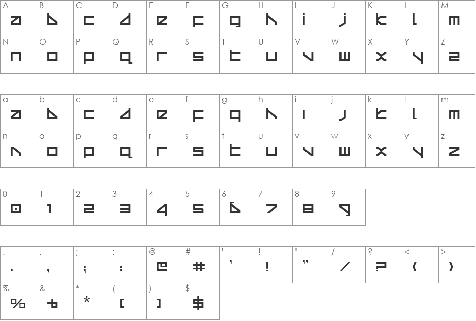 Delta Ray font character map preview
