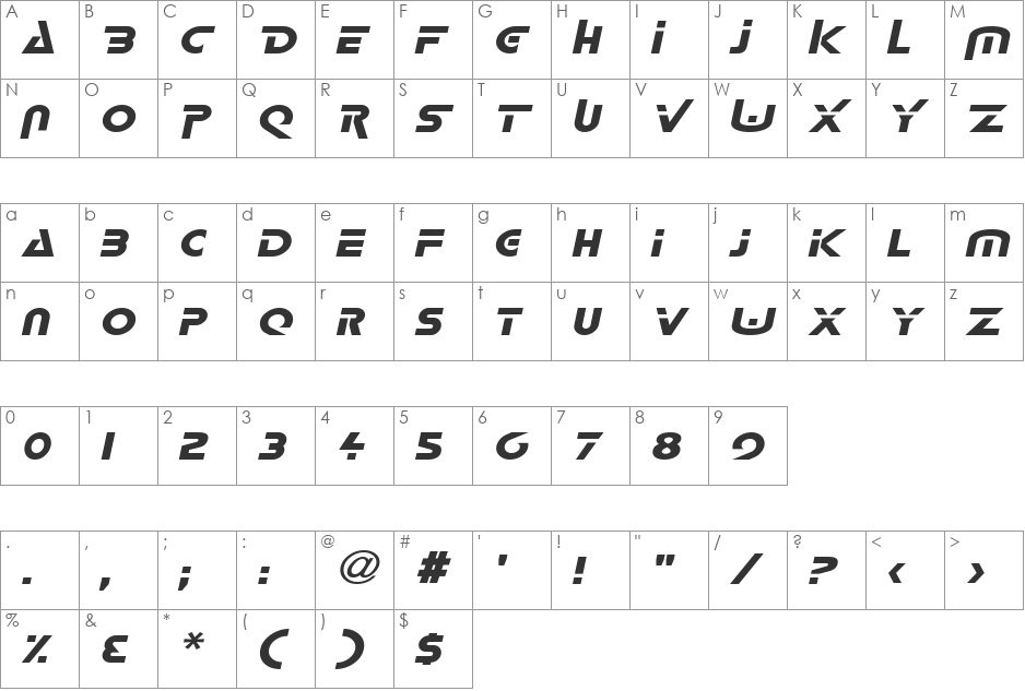Delta-Extended font character map preview