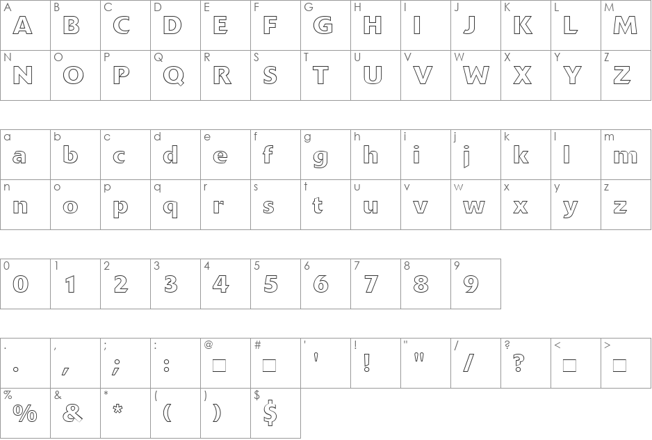 DeltaJaegerOutline font character map preview
