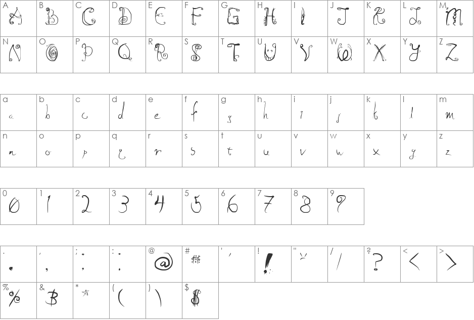 Demented Lovenote font character map preview