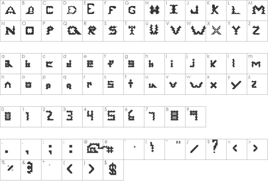 Demented Rogue font character map preview