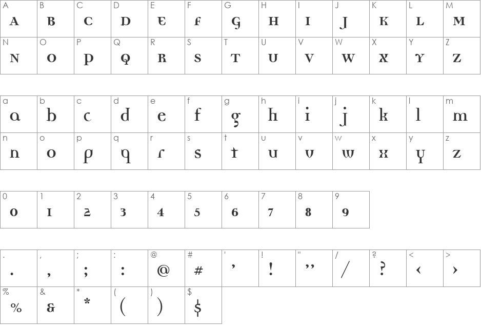 DemocraticaBoldLining font character map preview