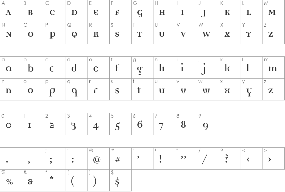 DemocraticaBoldOldstyle font character map preview
