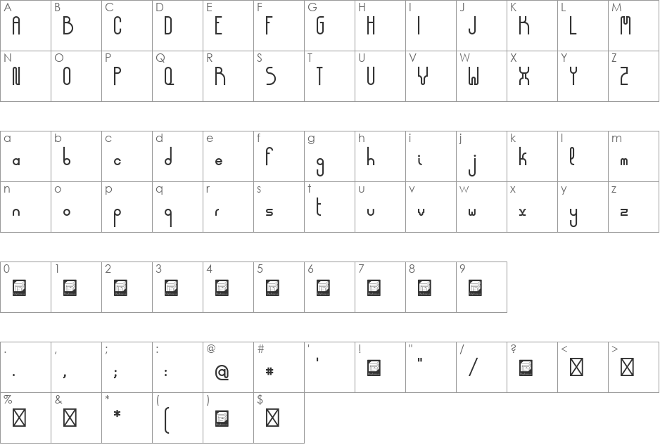 Democrazy font character map preview