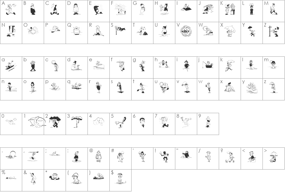 AllWeathers font character map preview