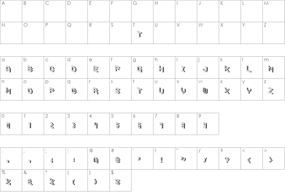 DemonCubicBlockFont Shade font character map preview