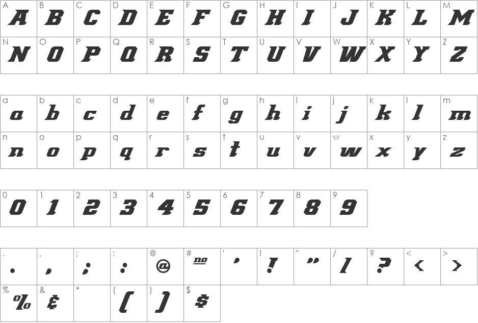 Demonized font character map preview